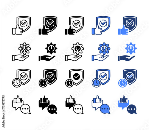 Reliability, Service, On Time, Feedback, multiple style icon set.