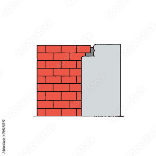 A clear visual depicts the structural composition of a wall, with exposed red bricks transitioning into a neatly applied layer of grey rendering.