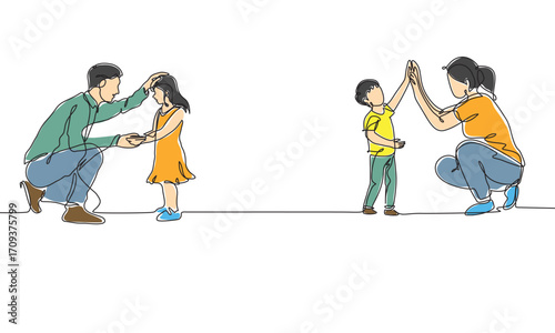 Line art happy family parenting concept