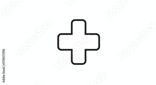 A simple, outlined plus sign, commonly used to represent addition or medical aid.