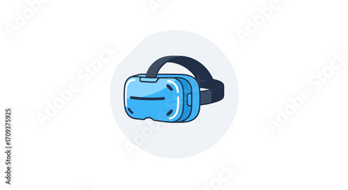 Blue VR headset on a light blue circle background.