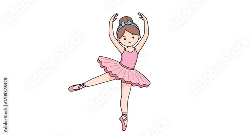 Young Ballerina Girl Dancing in Pink Tutu.