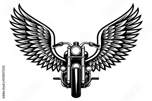 Classic Motorcycle with Wings Black Silhouette Vector