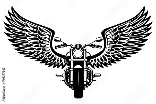 Classic Motorcycle with Wings Black Silhouette Vector
