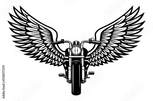 Classic Motorcycle with Wings Black Silhouette Vector