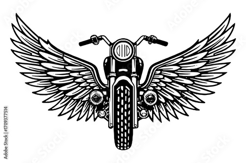 Winged Motorbike Black and White Vector Silhouette