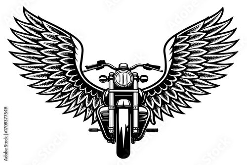 Winged Motorbike Black and White Vector Silhouette