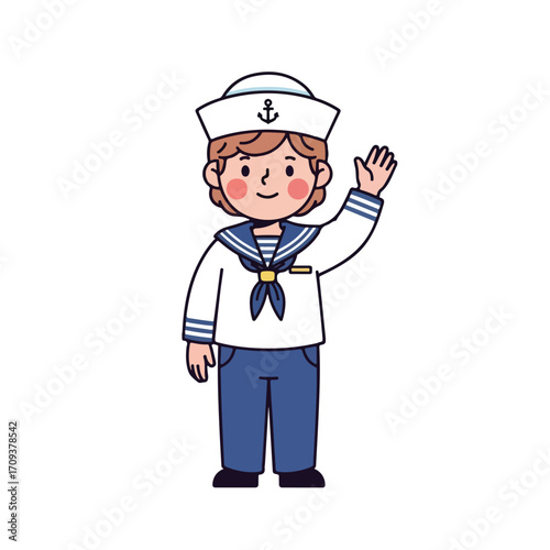Cheerful Cartoon Sailor Waving Hello.