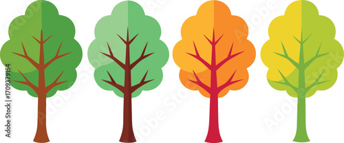 Four seasons tree collection vector illustration scalable graphics for seasonal design projects