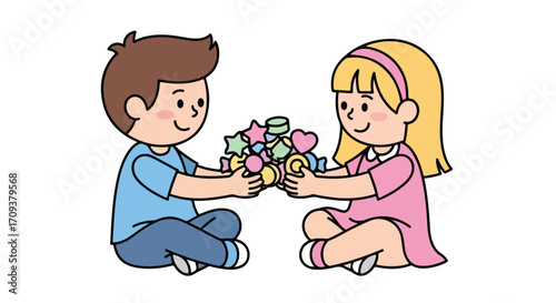 Happy Children Sharing Toys and Gifts.