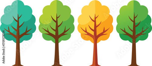 Four seasons tree collection vector illustration scalable eps icon set nature