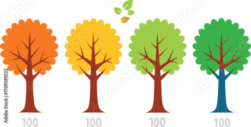 Four seasons tree collection vector illustration scalable eps icon set