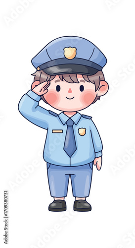 Cute Cartoon Policeman Saluting with a Smile.