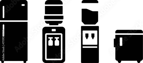Collection of modern appliances including a refrigerator and water coolers