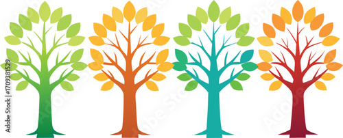 Four seasons tree collection scalable vector illustration for eps download