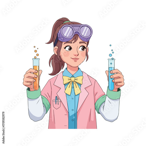 Young Girl Scientist Conducting Chemistry Experiment.