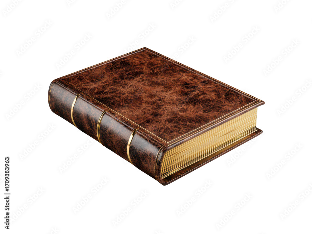 Obraz premium Antique brown leather bound book with gold gilded pages and spine image