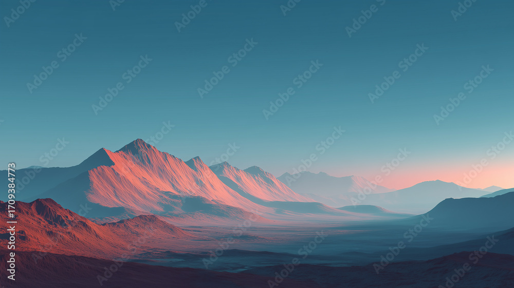 Fototapeta premium Sunrise in the mountains landscape background. AI artwork. 