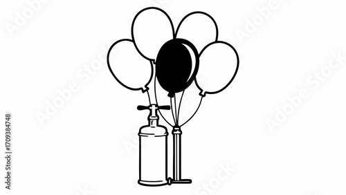 Illustration of a group of balloons being inflated with a pump, one balloon is a different color created with generated ai 