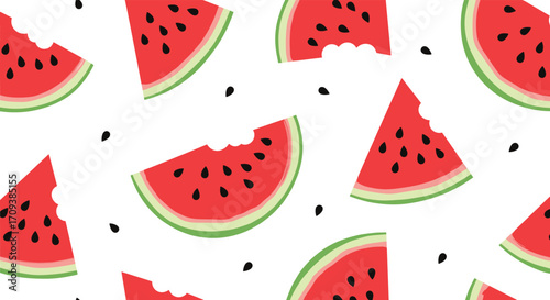 Refreshing watermelon slices with black seeds on a white background.