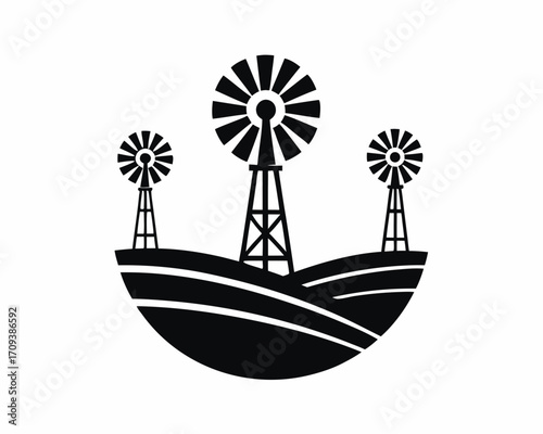 Windmill farm silhouette illustration 