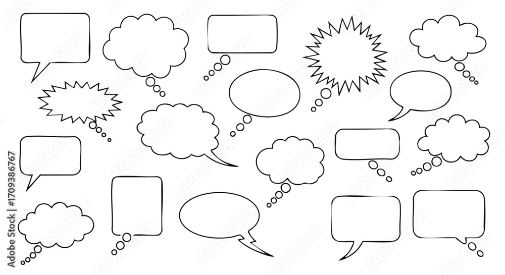 Obraz premium Collection of various cartoon speech bubbles in different shapes and styles.