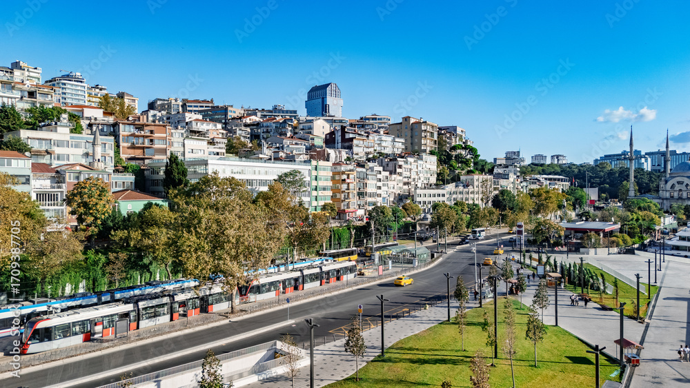 Fototapeta premium Aerial drone view of Istanbul cityscape, typical architecture of Istanbul city, Turkey