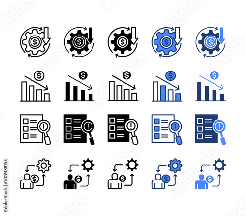 Operational cost, Loss, Risk assessment, Working, multiple style icon set.