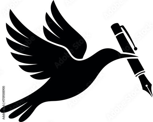 Creative bird with pen symbolizing writing inspiration freedom vector
