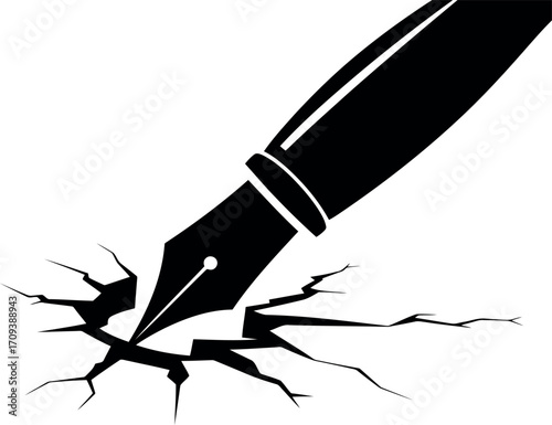 Fountain pen cracking ground concept artistic illustration vector