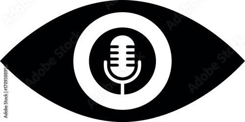 Eye icon with microphone symbol for auditory perception and speech recognition concepts vector