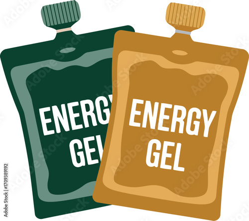 Two portable energy gel packets for athletes and active individuals focused on performance nutrition vector