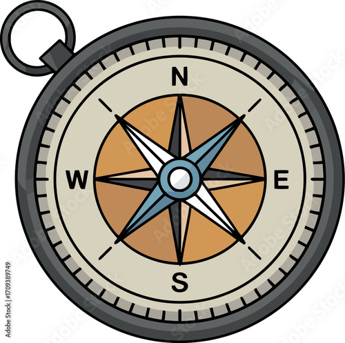Vintage compass navigational tool explorer adventure direction guidance travel navigation discovery vector