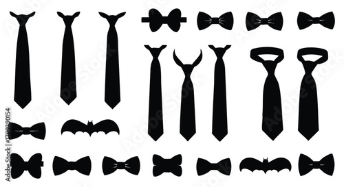 Silhouette collection of various neckties and bowties.