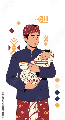 Latte Dad  in Bali A Proud Father Holding His Newborn Baby