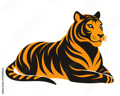 Tiger resting silhouette illustration isolated on white background