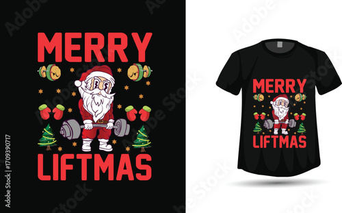 Merry Liftmas" Funny Weightlifting Santa Claus Christmas Gym T-Shirt Vector Design


