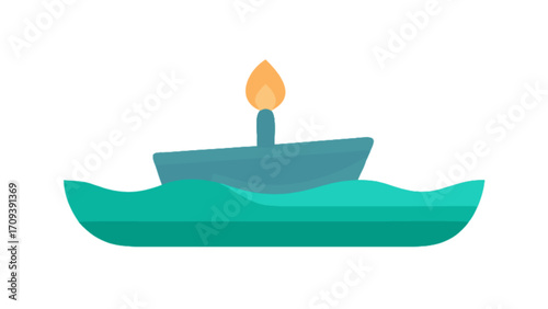 Illustration of candle boat floating on water for kids learning and creative design