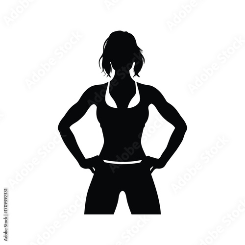 Silhouette of a fit woman in sportswear with hands on hips, fitness woman silhouette vector illustration