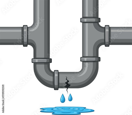Leaking pipe plumbing problem water damage repair service emergency vector