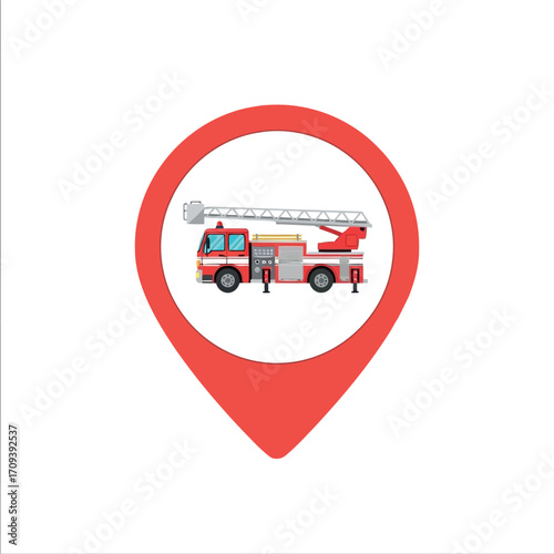 Fire truck location icon emergency service navigation map pin graphic design vector
