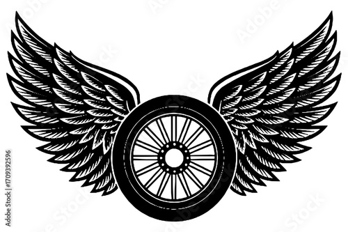 Winged Motorcycle Wheel Vintage Emblem Vector Illustration