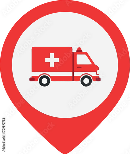 Red ambulance location pin medical emergency service icon vector