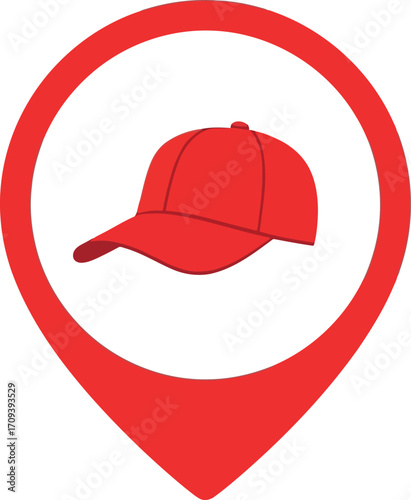 Red baseball cap location marker icon for maps and navigation apps vector