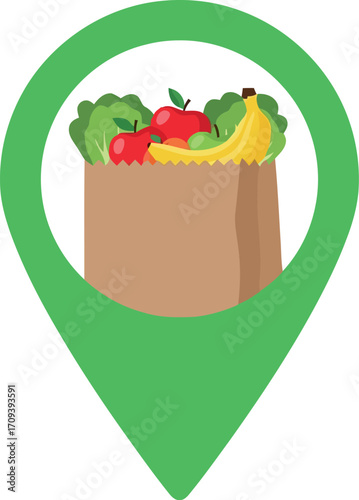 Fresh grocery delivery location pin healthy food shopping online service concept vector