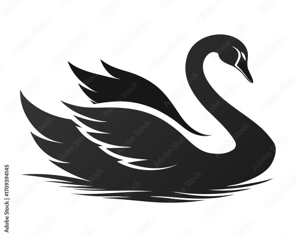 Fototapeta premium Swan swimming silhouette illustration 