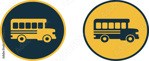 School bus icons in different color combinations
