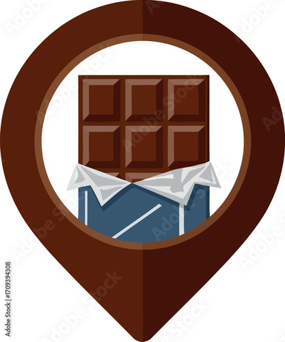 Sweet spot location marker pin icon bar chocolate dessert location pointer vector