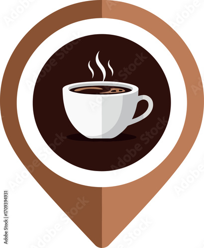 Hot coffee cup location pin aroma steam cafe symbol vector