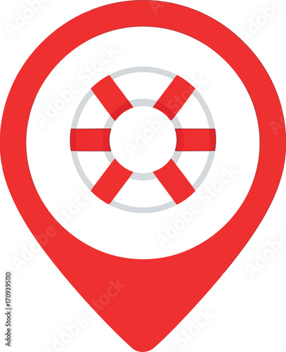 Red location pin with lifebuoy icon for emergency rescue and safety navigation vector